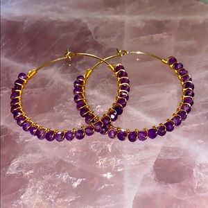 Genuine beaded Amethyst and gold plated hoops